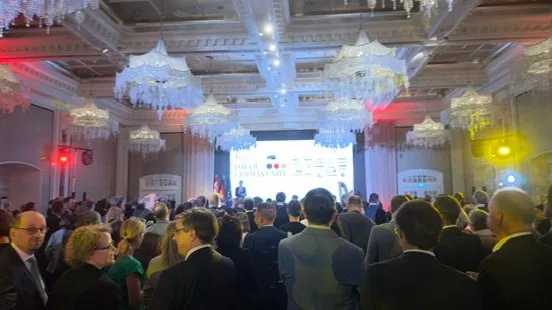 Guests gathered in the chandeliered ballroom for the Day of German Unity reception